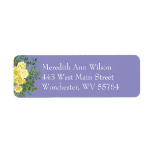 Yellow Rose Periwinkle Blue Floral Address
