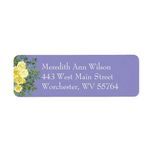 Yellow Rose Periwinkle Blue Floral Address (Front)