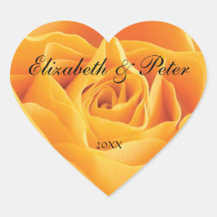 Yellow Rose Personalised Heart Wedding Sticker