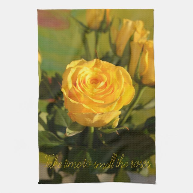 Yellow Rose Personalised Tea Towel (Vertical)