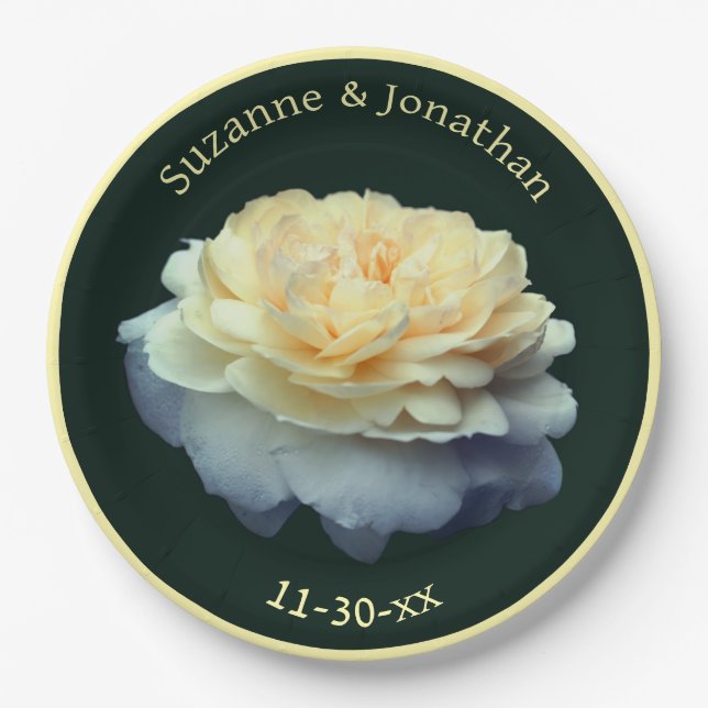 Yellow Rose Personalised Wedding Bridal Paper Plate (Front)