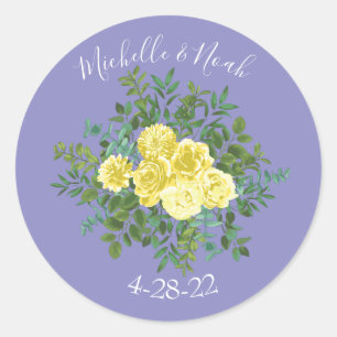 Yellow Rose & Purple Periwinkle Wedding Classic Round Sticker