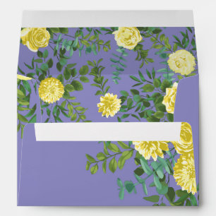Yellow Rose & Purple Periwinkle Wedding Envelope