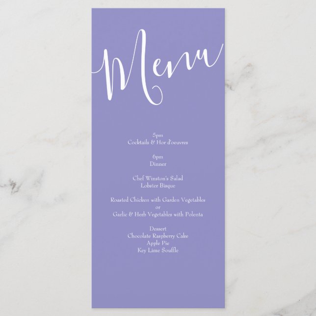 Yellow Rose & Purple Periwinkle Wedding Menu (Front)