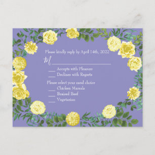 Yellow Rose & Purple Periwinkle Wedding Postcard