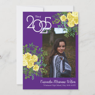 Yellow Rose Purple Photo Graduation Announcement