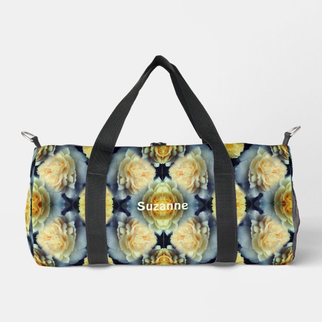 Yellow Rose Raindrops Floral Abstract Personalised Duffle Bag (Front)