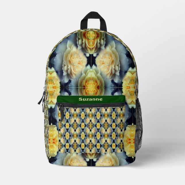 Yellow Rose Raindrops Floral Abstract Personalised Printed Backpack (Front)
