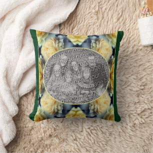 Yellow Rose Raindrops Frame Add Your Own Photo Cushion
