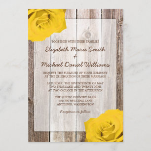 Yellow Rose Rustic Barn Wood Wedding Invitations