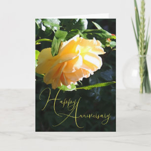 Yellow Rose Script Happy Anniversary Card