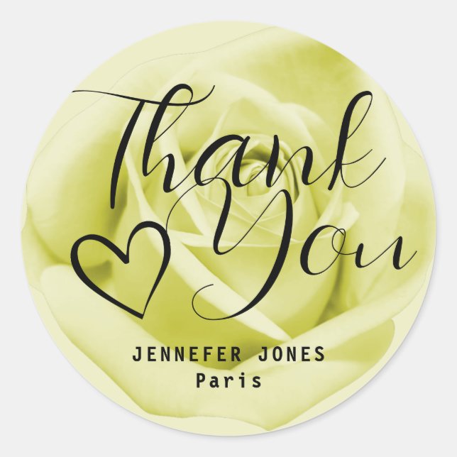 Yellow Rose Simple Minimalist Calligraphy Heart  Classic Round Sticker (Front)