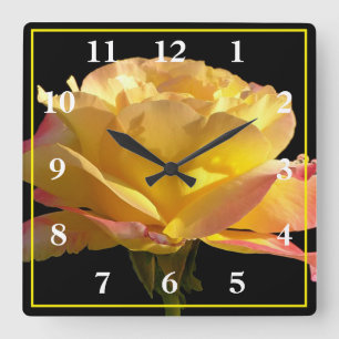 Yellow Rose Square Wall Clock