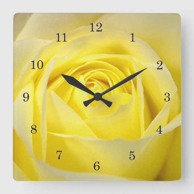 Yellow Rose Square Wall Clock (Front)