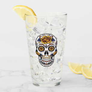 Yellow Rose Sugar Skull Glass