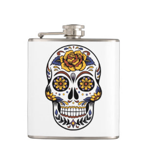 Yellow Rose Sugar Skull Hip Flask