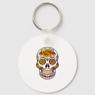 Yellow Rose Sugar Skull Key Ring