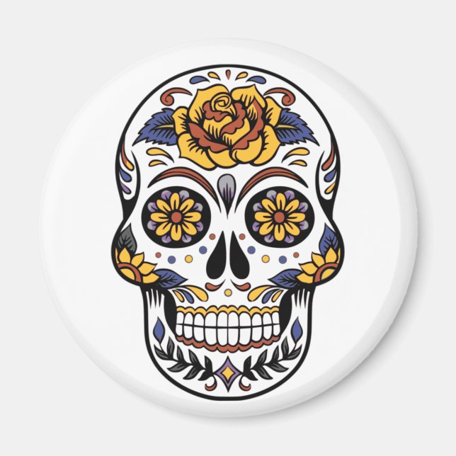 Yellow Rose Sugar Skull Magnet (Front)