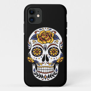 Yellow Rose Sugar Skull on Black Case-Mate iPhone Case