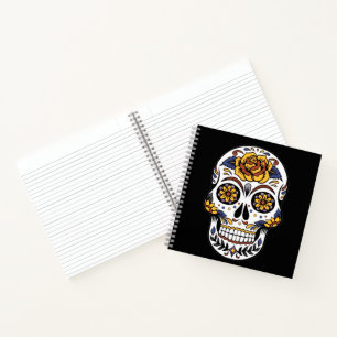 Yellow Rose Sugar Skull on Black Notebook