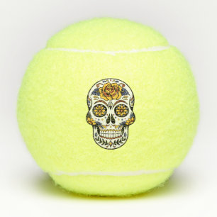 Yellow Rose Sugar Skull Tennis Balls