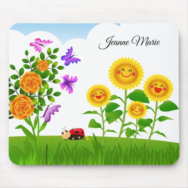 Yellow Rose Sunflower Red Ladybug Pink Butterfly Mouse Pad (Front)
