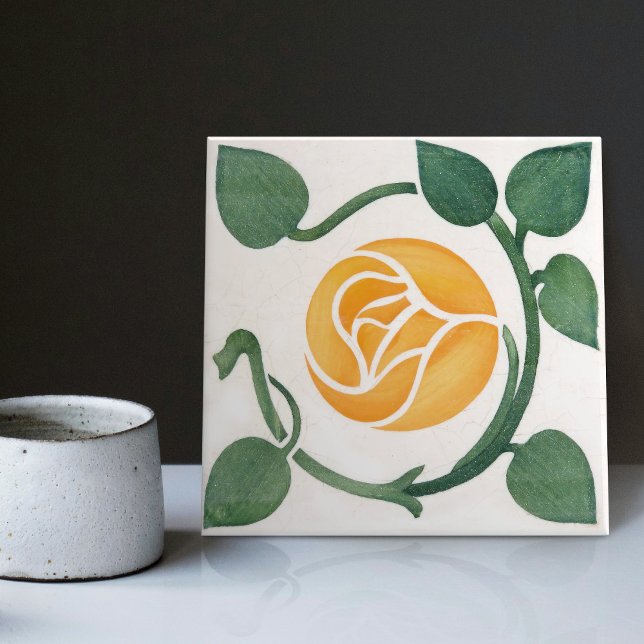 Yellow Rose Symmetric Art Deco Ceramic Tile (Creator Uploaded)