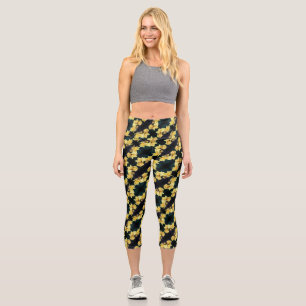 Yellow Rose Trio Abstract Pattern     Capri Leggings