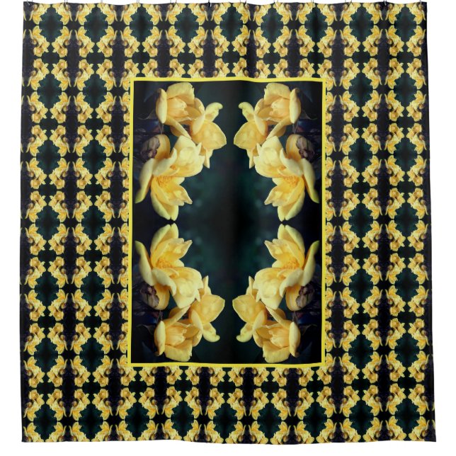 Yellow Rose Trio Abstract Pattern  Shower Curtain (Front)