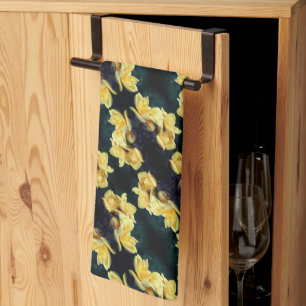 Yellow Rose Trio Abstract Pattern Tea Towel