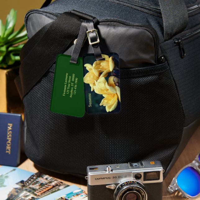 Yellow Rose Trio Personalised Luggage Tag (Front & Back)