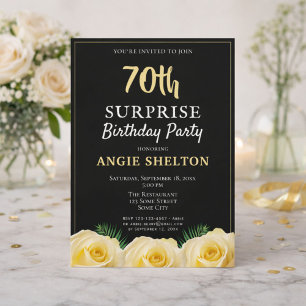 Yellow Rose Tropical 70th Surprise Birthday Party Invitation