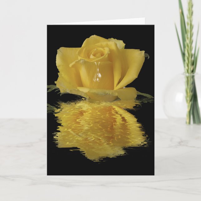 Yellow rose water reflection blank note card (Front)