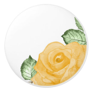 Yellow Rose Watercolor Country Rustic Floral Chic Ceramic Knob
