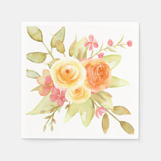Yellow Rose Watercolor Garden Bouquet Napkin