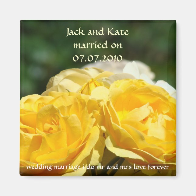 Yellow Rose Wedding Favours magnet Married on (Front)