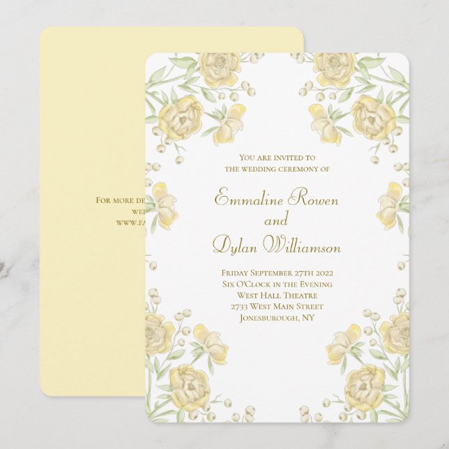 Yellow Rose Wedding Invitation (Front/Back)
