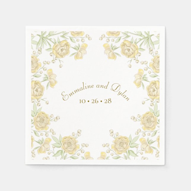 Yellow Rose Wedding Napkin (Front)