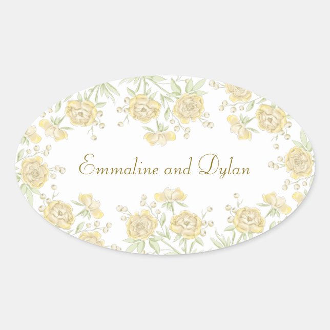 Yellow Rose Wedding Oval Sticker (Front)