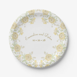 Yellow Rose Wedding Paper Plate