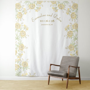 Yellow Rose Wedding Photo Backdrop Tapestry