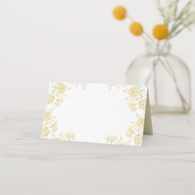 Yellow Rose Wedding Place Card (Front)