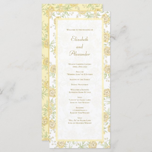 Yellow Rose Wedding Programs Menu (Front/Back)