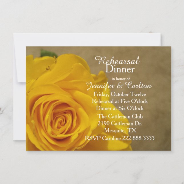 Yellow Rose Wedding Rehearsal Dinner Invitation (Front)