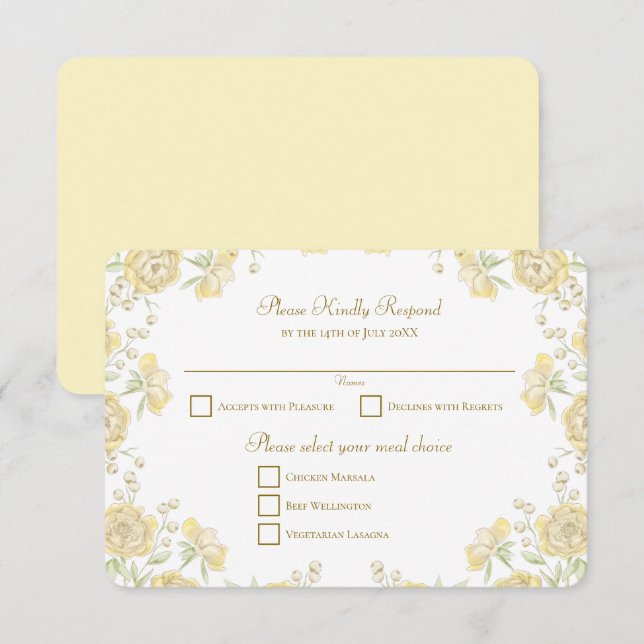 Yellow Rose Wedding RSVP Reply Invitation (Front/Back)