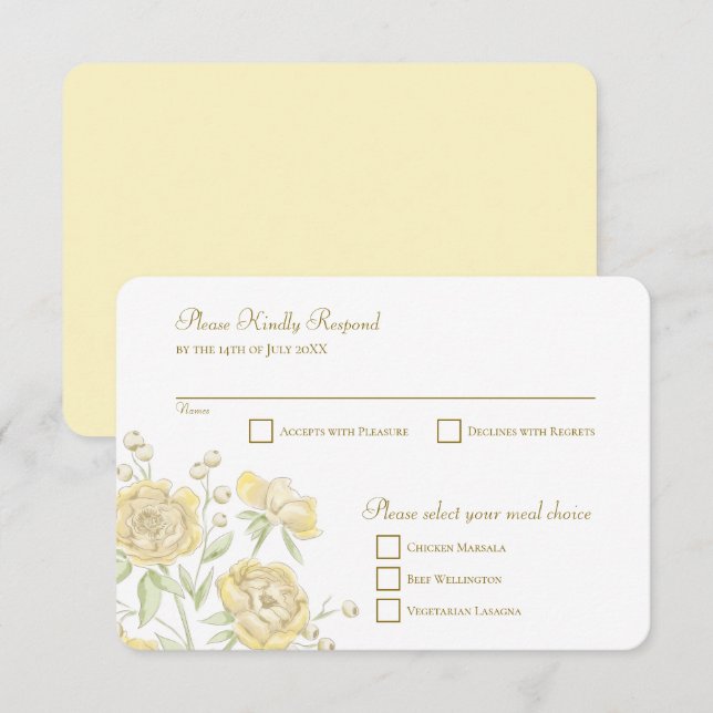 Yellow Rose Wedding RSVP Reply Invitation (Front/Back)