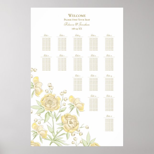 Yellow Rose Wedding Seating Chart (Front)
