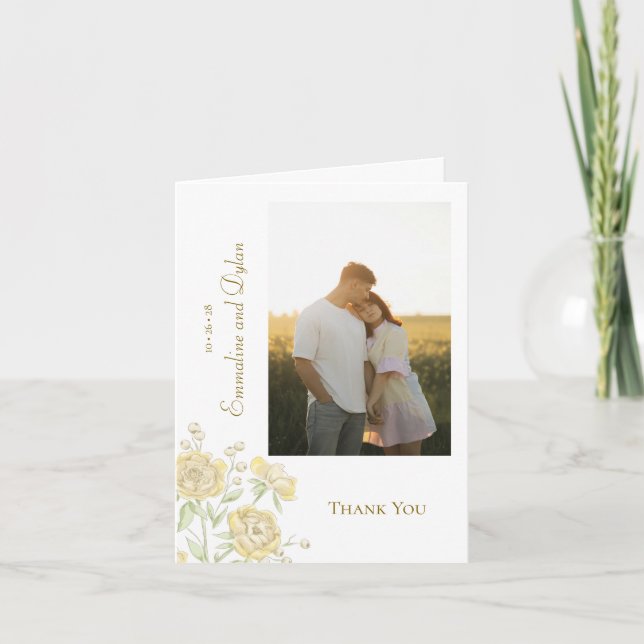 Yellow Rose Wedding Thank You Cards Photo (Front)