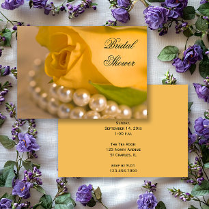 Yellow Rose White Pearls Bridal Shower Invitation