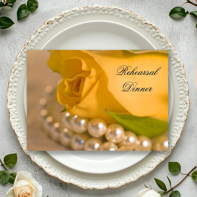 Yellow Rose White Pearls Wedding Rehearsal Dinner Invitation (Creator Uploaded)